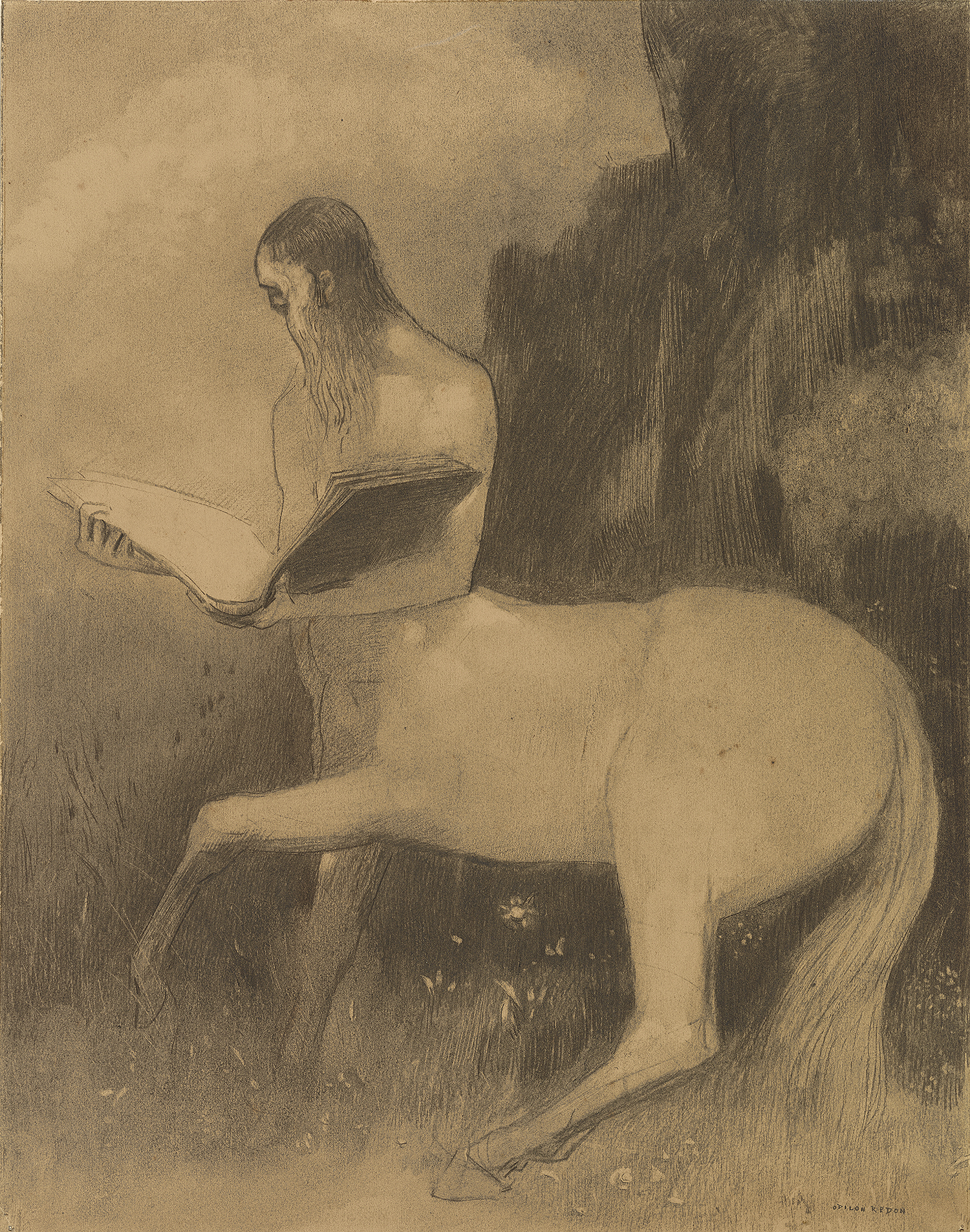Redon, Odilon, 1840-1916, Centaure lisant [drawing], 19th century, recto, Thaw Collection (EVT 243)