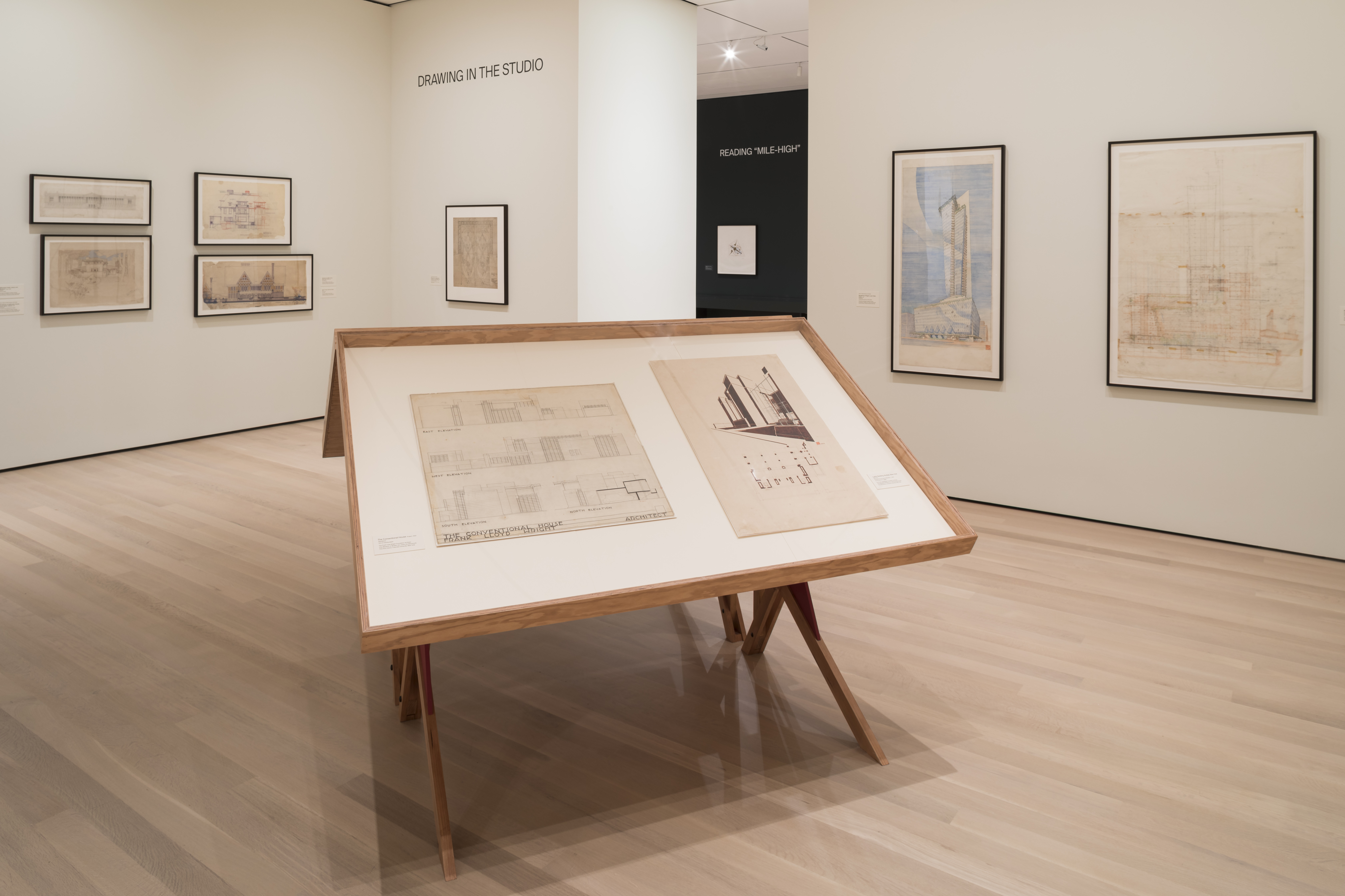 Installation view of Frank Lloyd Wright at 150: Unpacking the Archive. The Museum of Modern Art, New York, June 12–October 01, 2017. © 2017 The Museum of Modern Art. Photo: Jonathan Muzikar